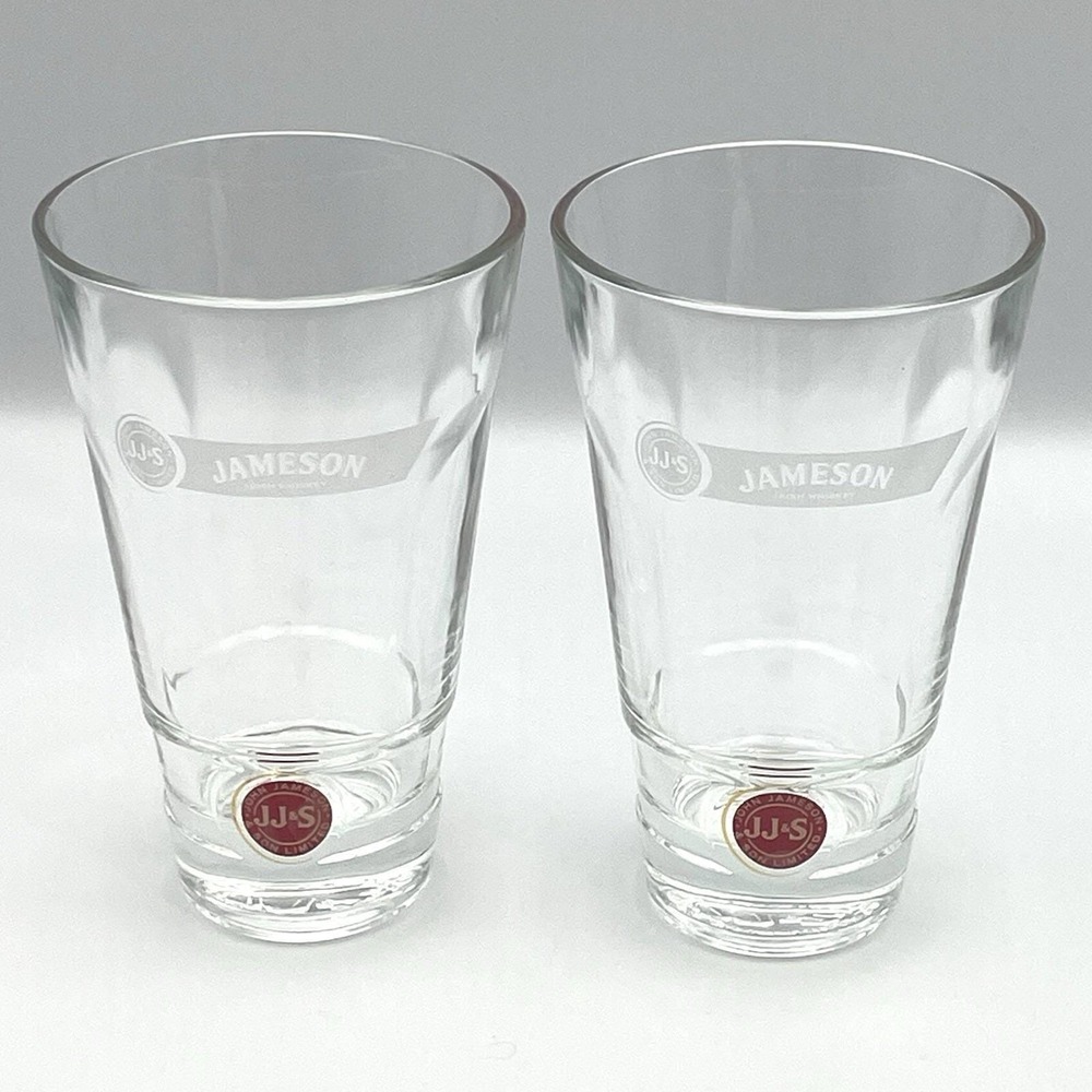 Vintage Jameson Irish Whiskey Glasses Set of 2 JJ&S 5.25" Heavy Base‎ Logo